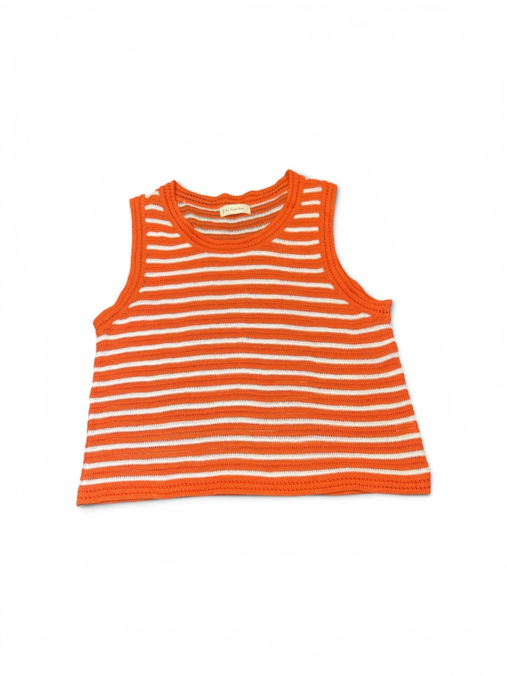 By Together Orange White Striped Knit Tank Top 100% Cotton Size Large